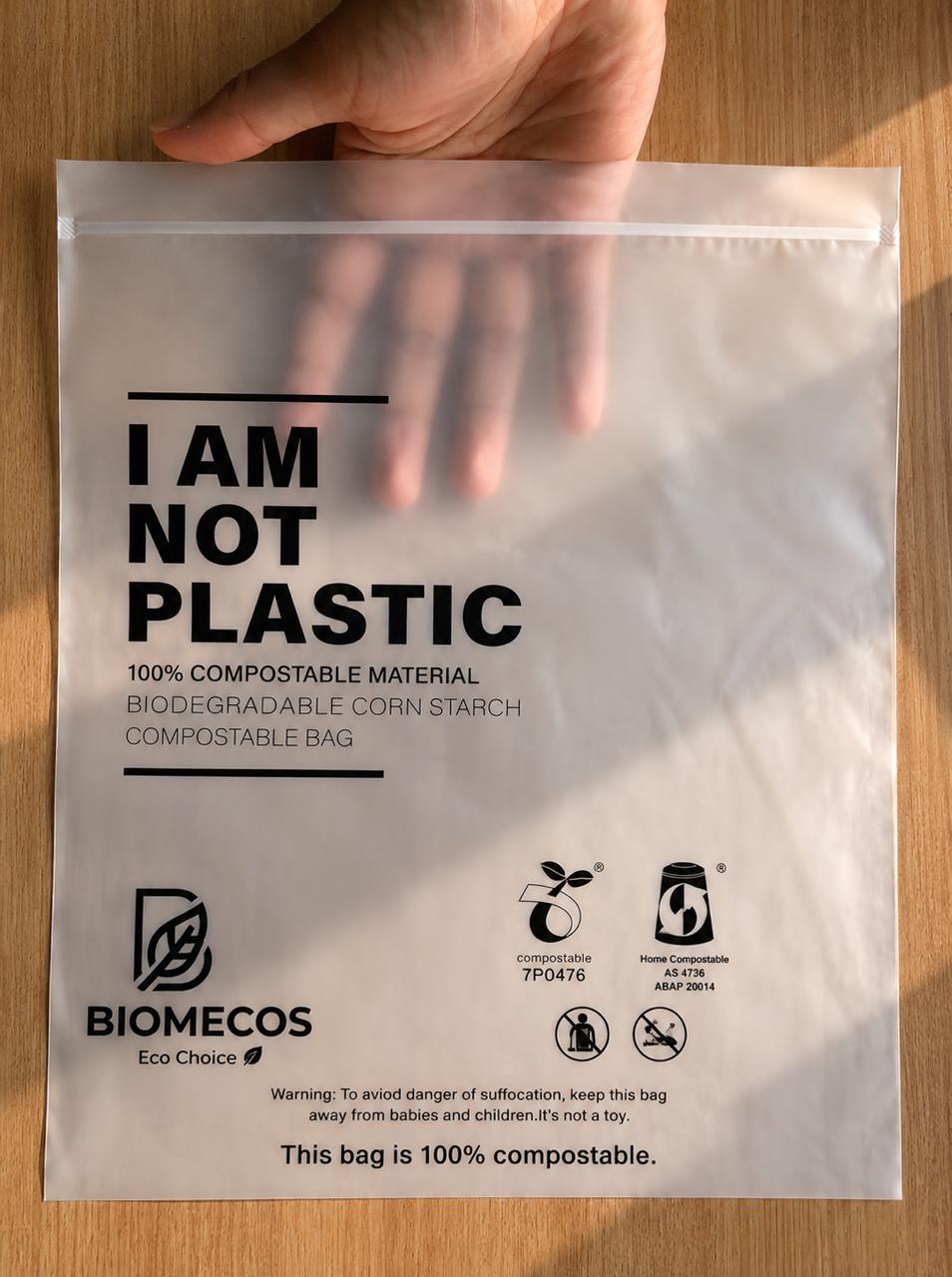 Compostable corn-starch bags with corn kernels and leaves